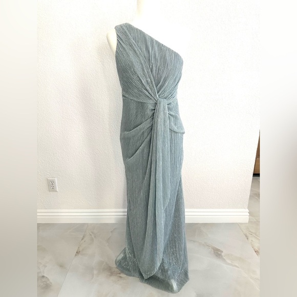 Adrianna Papell One-Shoulder Formal Floor Length Gown in Silver/ Light Blue Hue - Picture 1 of 11